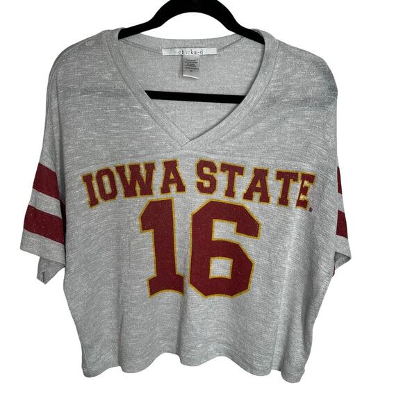 unknown Sweaters - Chicka-d Sweater Crop Short Sleeve Gray Glitter Iowa State Cyclones Size Medium